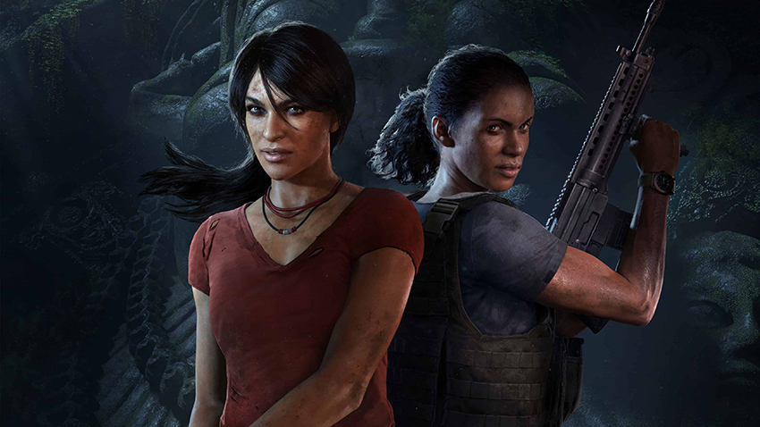 Arte de portada de Uncharted: The Lost Legacy con los personajes principales Chloe Frazer y Nadine Ross