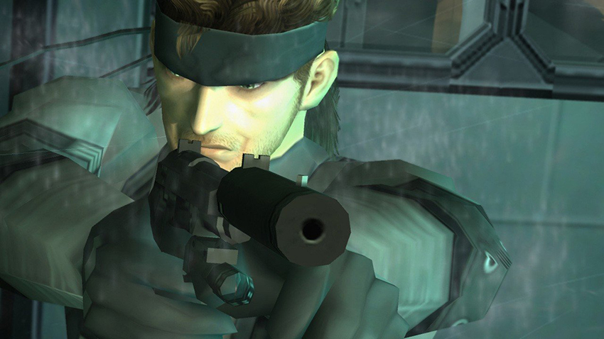 Captura de pantalla del juego de MGS 2 con Solid Snake apuntando con un arma: no puedes jugarlo en PS5 o PS4.