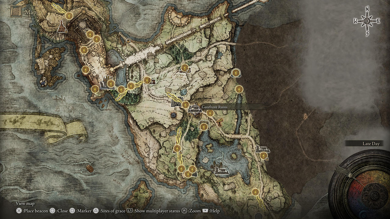 Mapa de Elden Ring que muestra dónde encontrar el cuchillo Wheatstone necesario para cambiar Ashes of War
