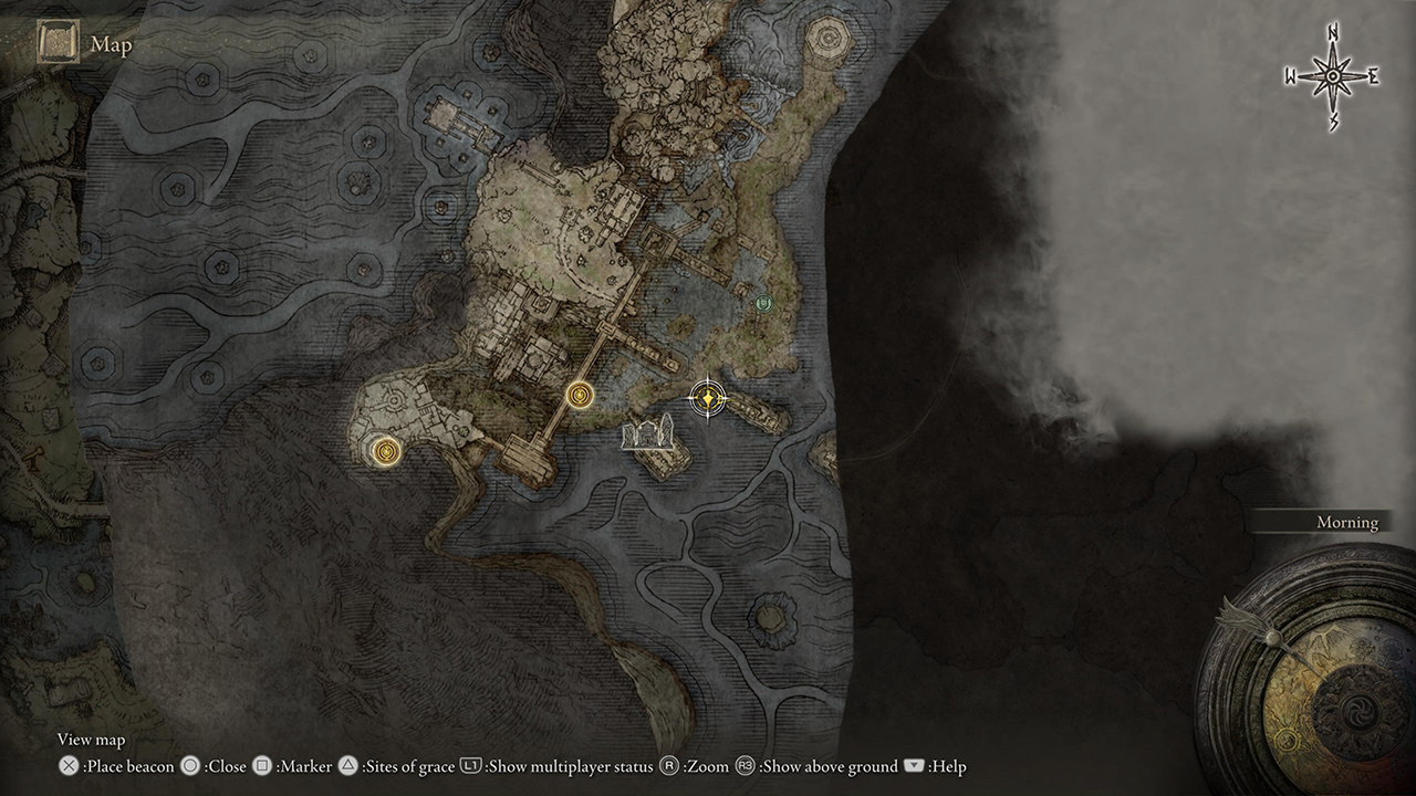 Captura de pantalla del mapa de Elden Ring que muestra dónde encontrar a Blaidd después de Ranni en el río Siofra.